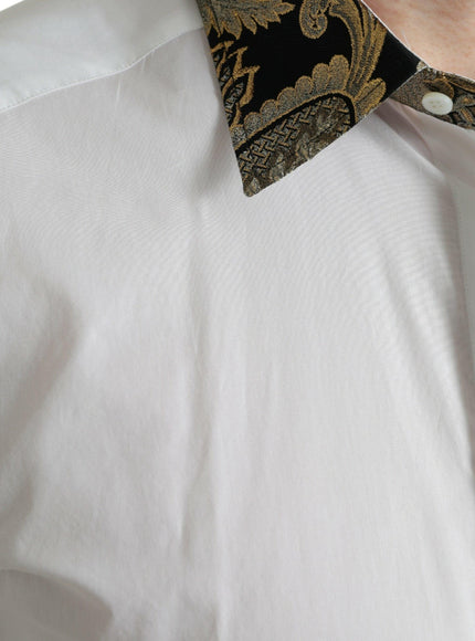 Dolce & Gabbana White Cotton Jacquard Formal GOLD Dress Shirt - Ellie Belle