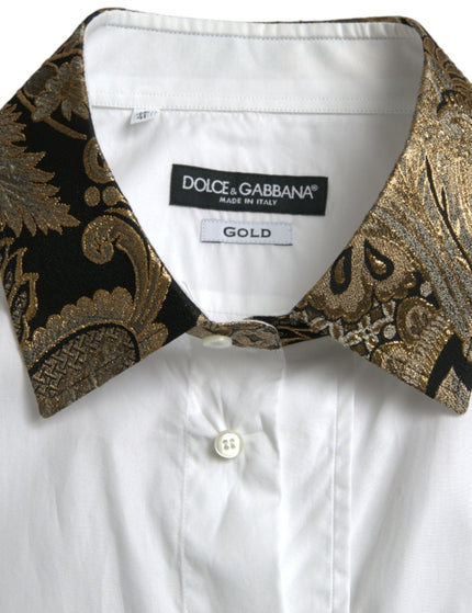 Dolce & Gabbana White Cotton Jacquard Formal GOLD Dress Shirt - Ellie Belle