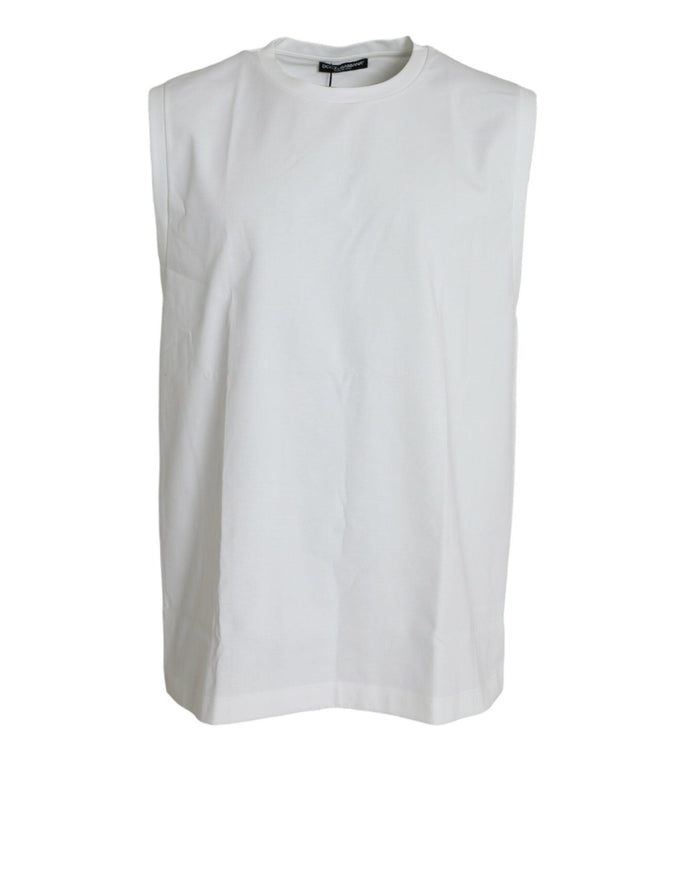 Dolce & Gabbana White Cotton Sleeveless Crewneck Tank T-shirt - Ellie Belle