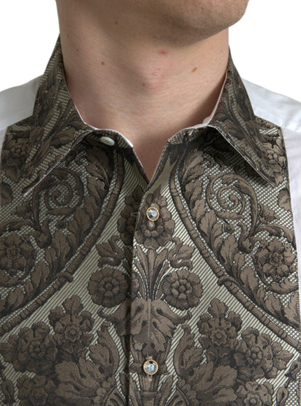 Dolce & Gabbana White Floral Brocade GOLD Dress Shirt - Ellie Belle