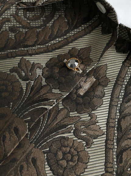 Dolce & Gabbana White Floral Brocade GOLD Dress Shirt - Ellie Belle