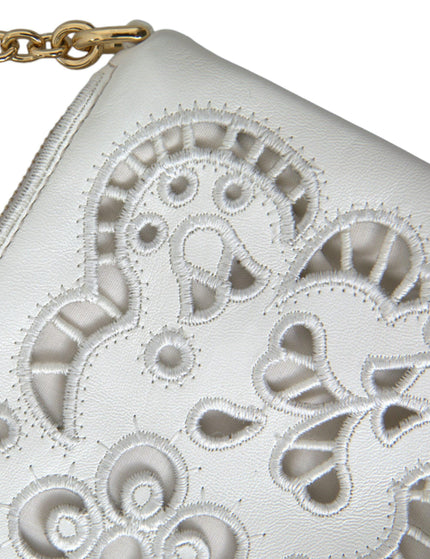 Dolce & Gabbana White Floral Embroidered Leather Chain Clutch Bag - Ellie Belle