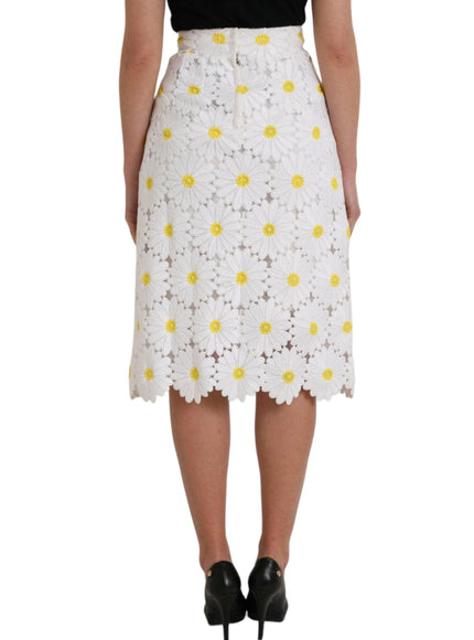 Dolce & Gabbana White Floral Lace Midi Skirt - Ellie Belle