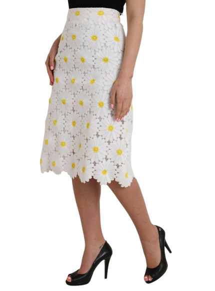 Dolce & Gabbana White Floral Lace Midi Skirt - Ellie Belle