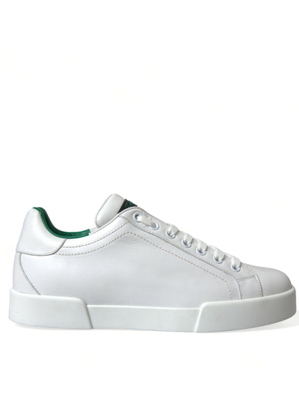 Dolce & Gabbana White Green Leather Portofino Sneakers Shoes - Ellie Belle