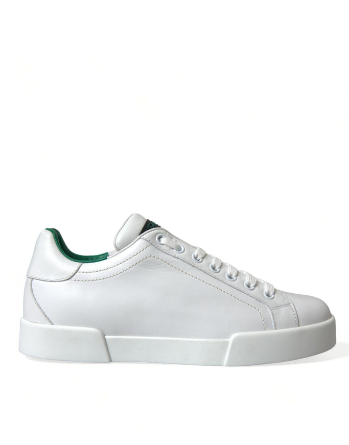 Dolce & Gabbana White Green Leather Portofino Sneakers Shoes - Ellie Belle