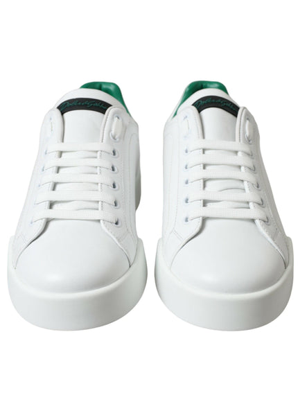 Dolce & Gabbana White Green Leather Portofino Sneakers Shoes - Ellie Belle