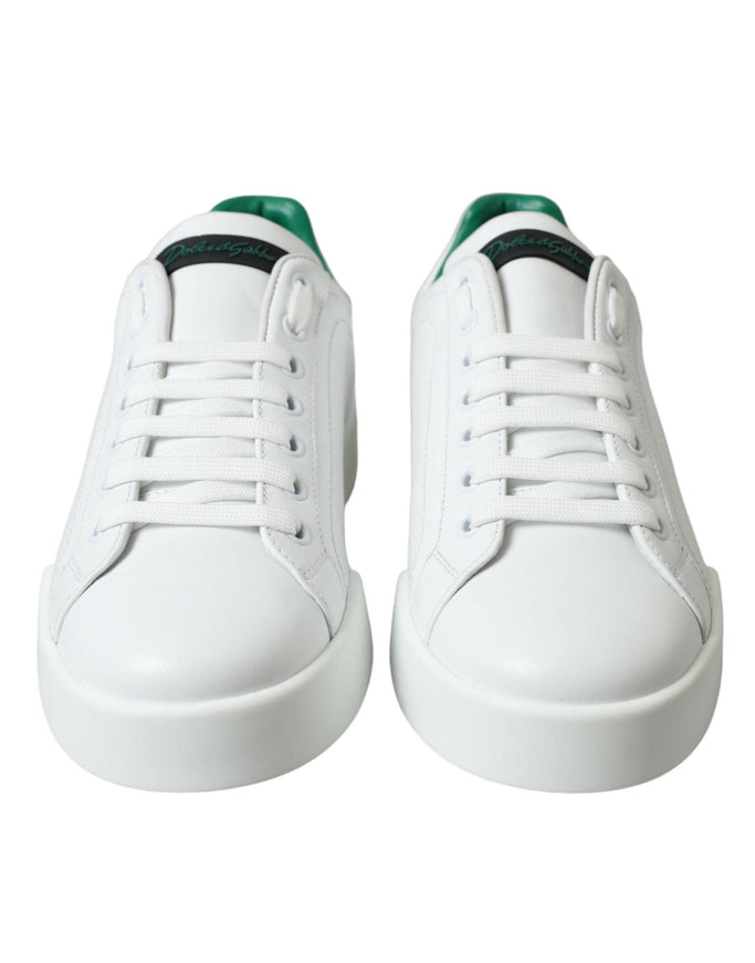 Dolce & Gabbana White Green Leather Portofino Sneakers Shoes - Ellie Belle