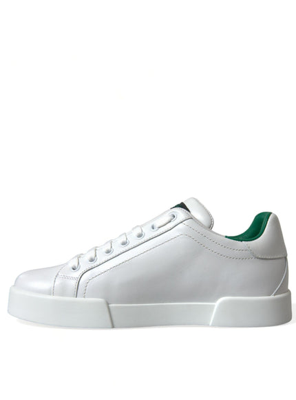 Dolce & Gabbana White Green Leather Portofino Sneakers Shoes - Ellie Belle