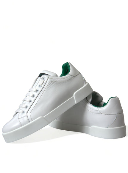 Dolce & Gabbana White Green Leather Portofino Sneakers Shoes - Ellie Belle