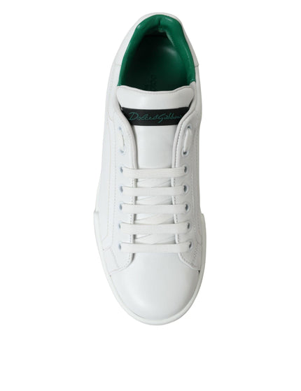 Dolce & Gabbana White Green Leather Portofino Sneakers Shoes - Ellie Belle