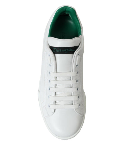 Dolce & Gabbana White Green Leather Portofino Sneakers Shoes - Ellie Belle