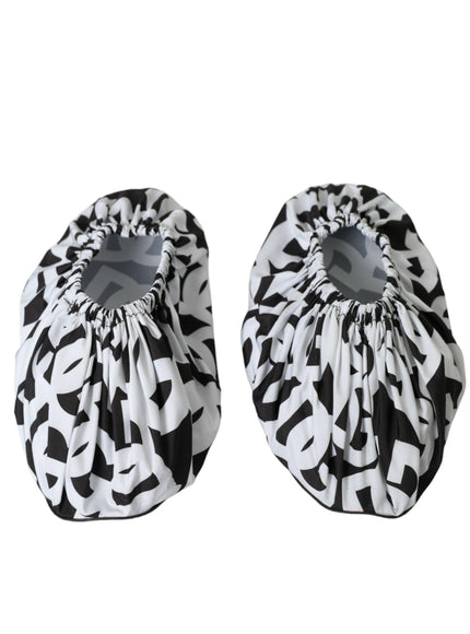 Dolce & Gabbana White Logo Print Nylon Slip On Flats Shoes - Ellie Belle