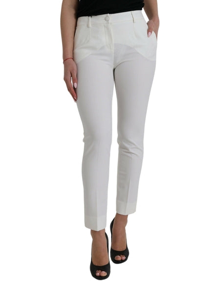 Dolce & Gabbana White Mid-Waist Tapered Pants - Ellie Belle