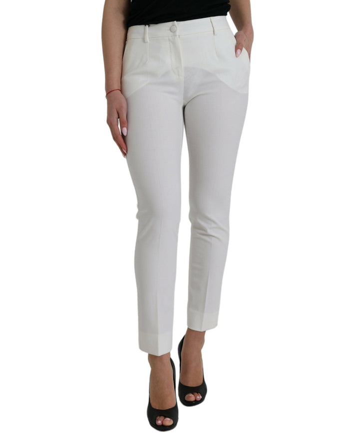 Dolce & Gabbana White Mid-Waist Tapered Pants - Ellie Belle