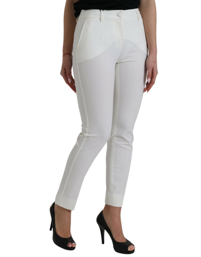 Dolce & Gabbana White Mid-Waist Tapered Pants - Ellie Belle