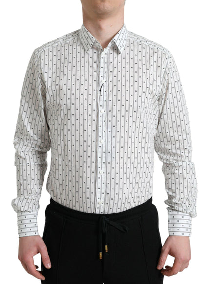 Dolce & Gabbana White Patterned Men GOLD Formal Dress Shirt - Ellie Belle