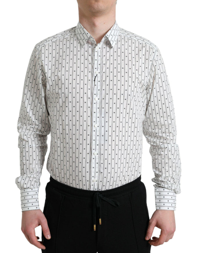 Dolce & Gabbana White Patterned Men GOLD Formal Dress Shirt - Ellie Belle