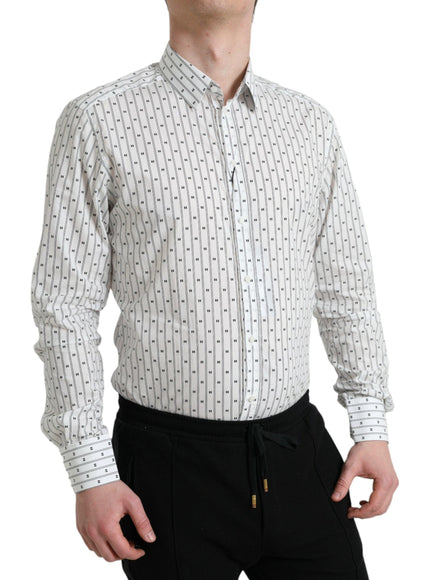 Dolce & Gabbana White Patterned Men GOLD Formal Dress Shirt - Ellie Belle