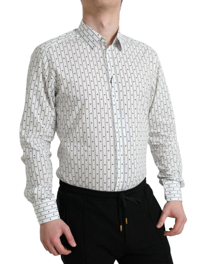 Dolce & Gabbana White Patterned Men GOLD Formal Dress Shirt - Ellie Belle