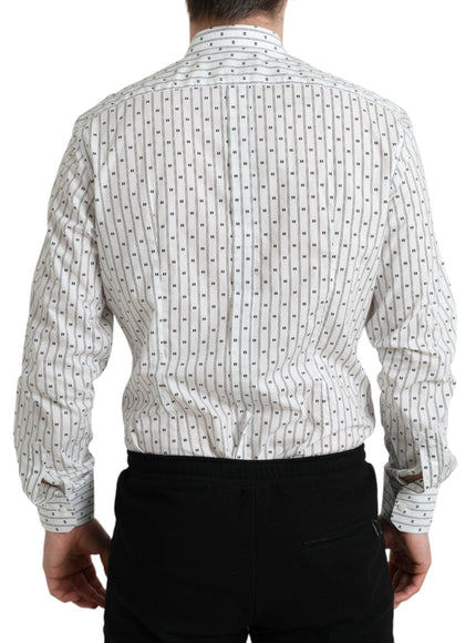 Dolce & Gabbana White Patterned Men GOLD Formal Dress Shirt - Ellie Belle