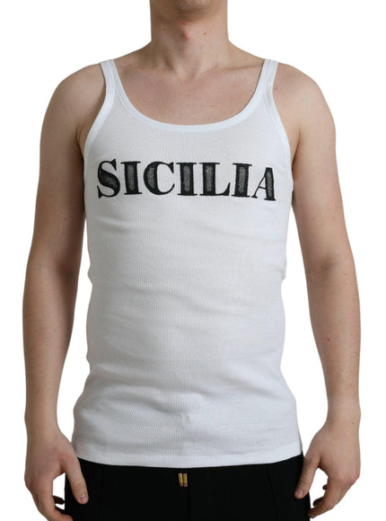 Dolce & Gabbana White Sicilia Cotton Sleeveless Tank T-shirt - Ellie Belle