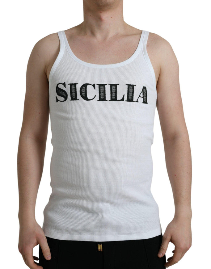 Dolce & Gabbana White Sicilia Cotton Sleeveless Tank T-shirt - Ellie Belle