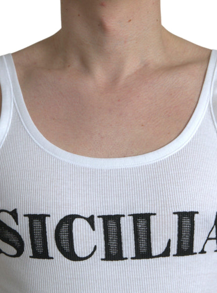 Dolce & Gabbana White Sicilia Cotton Sleeveless Tank T-shirt - Ellie Belle