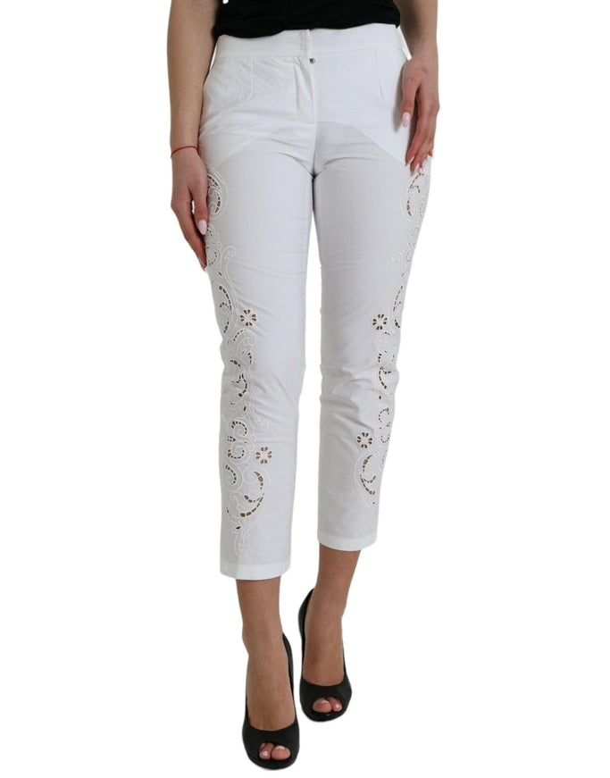 Dolce & Gabbana White Tapered Cut-Out Pants - Ellie Belle