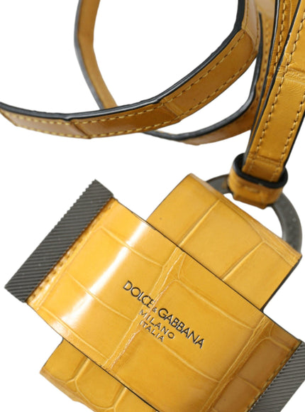 Dolce & Gabbana Yellow Crocodile Leather Logo Print Lanyard Keychain - Ellie Belle