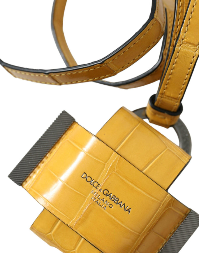 Dolce & Gabbana Yellow Crocodile Leather Logo Print Lanyard Keychain - Ellie Belle