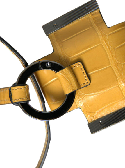 Dolce & Gabbana Yellow Crocodile Leather Logo Print Lanyard Keychain - Ellie Belle