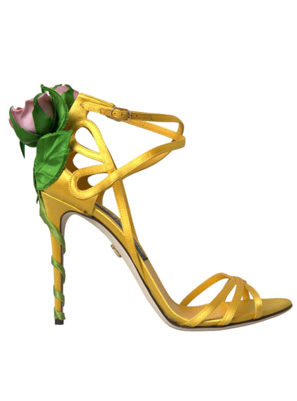 Dolce & Gabbana Yellow Floral Applique Sandals - Ellie Belle