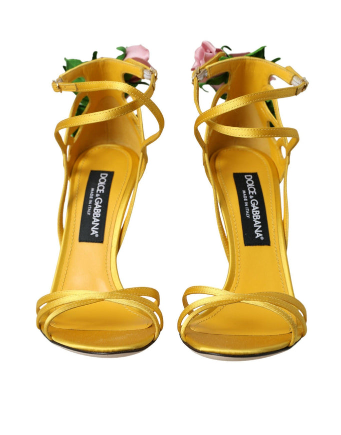 Dolce & Gabbana Yellow Floral Applique Sandals - Ellie Belle