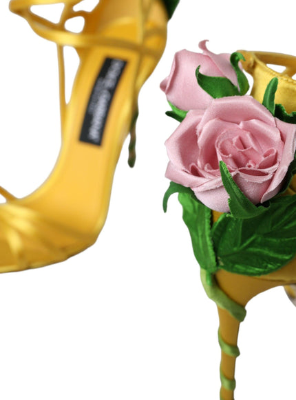 Dolce & Gabbana Yellow Floral Applique Sandals - Ellie Belle