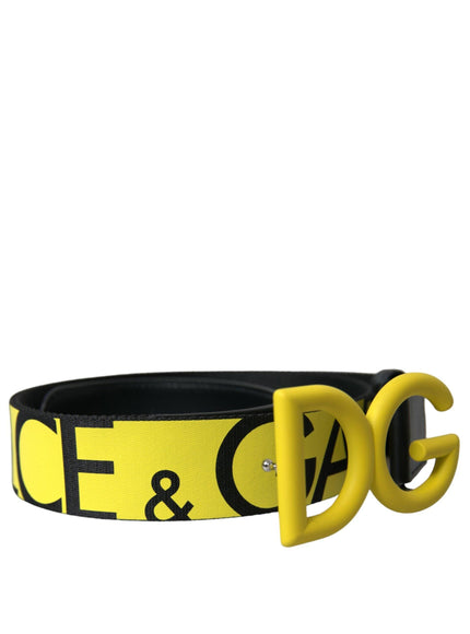 Dolce & Gabbana Yellow Nylon Logo Print Metal Buckle Belt - Ellie Belle