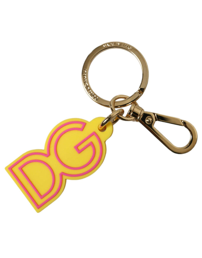 Dolce & Gabbana Yellow Rubber Gold Tone Metal DG Logo Keyring Keychain - Ellie Belle