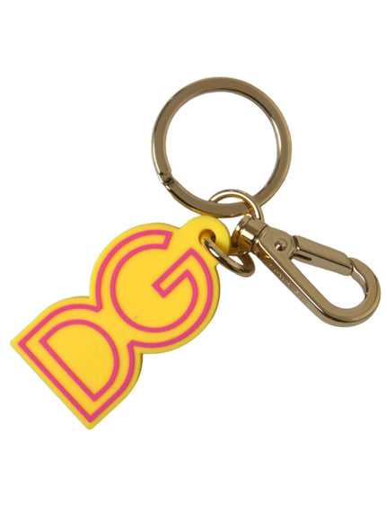Dolce & Gabbana Yellow Rubber Gold Tone Metal DG Logo Keyring Keychain - Ellie Belle