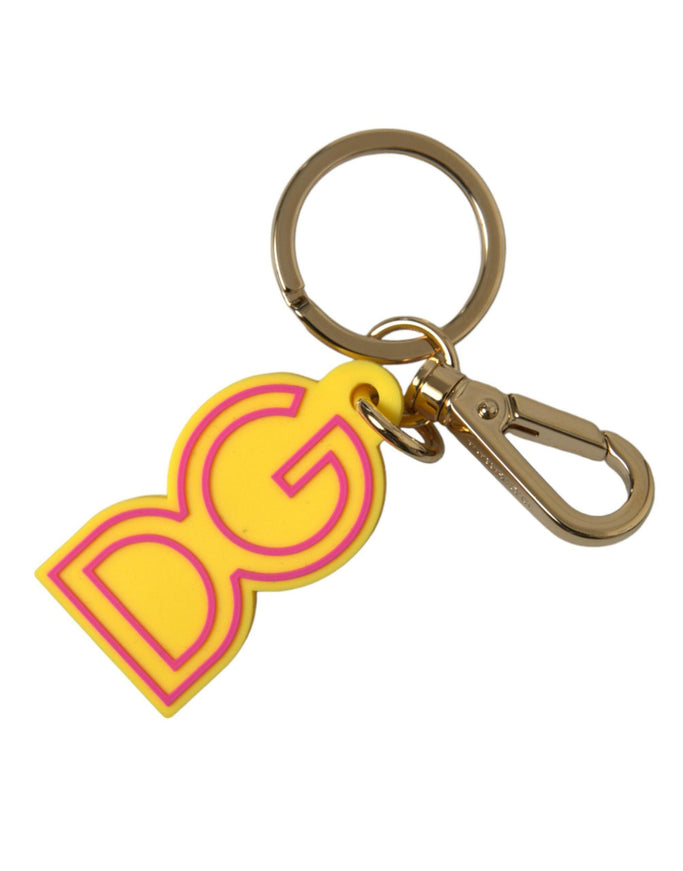 Dolce & Gabbana Yellow Rubber Gold Tone Metal DG Logo Keyring Keychain - Ellie Belle