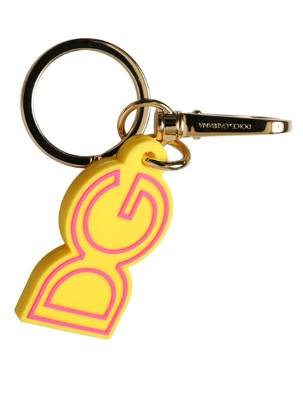 Dolce & Gabbana Yellow Rubber Gold Tone Metal DG Logo Keyring Keychain - Ellie Belle