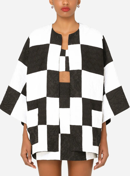 Dolce & Gabbana Damier Patchwork Jacquard Blazer In White