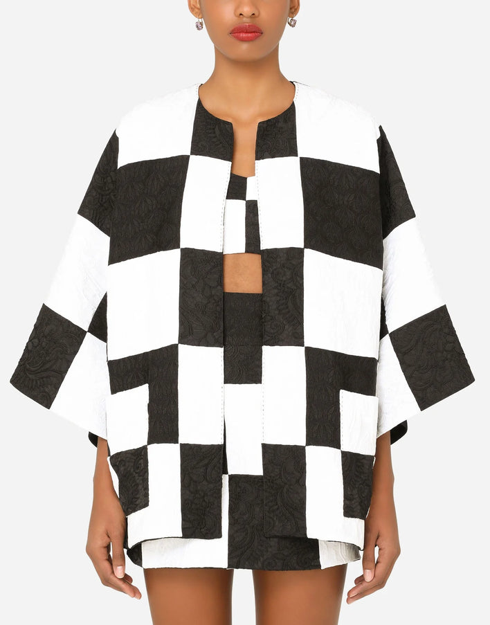 Dolce & Gabbana Damier Patchwork Jacquard Blazer In White