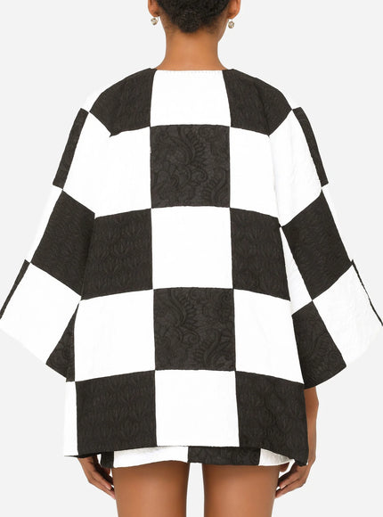 Dolce & Gabbana Damier Patchwork Jacquard Blazer In White