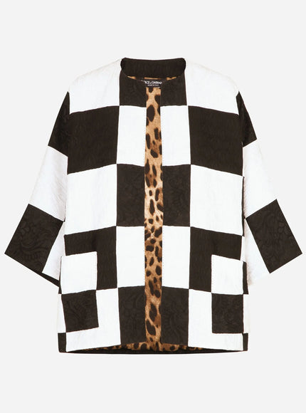 Dolce & Gabbana Damier Patchwork Jacquard Blazer In White