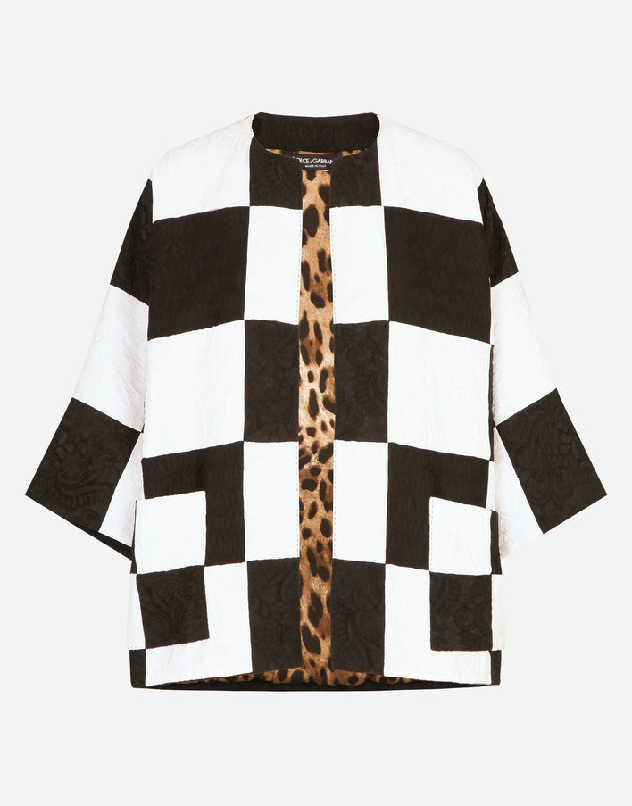 Dolce & Gabbana Damier Patchwork Jacquard Blazer In White