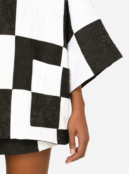 Dolce & Gabbana Damier Patchwork Jacquard Blazer In White