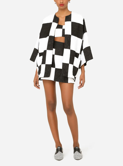 Dolce & Gabbana Damier Patchwork Jacquard Blazer In White