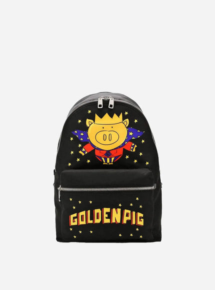 Dolce & Gabbana Black Golden Pig Print Backpack