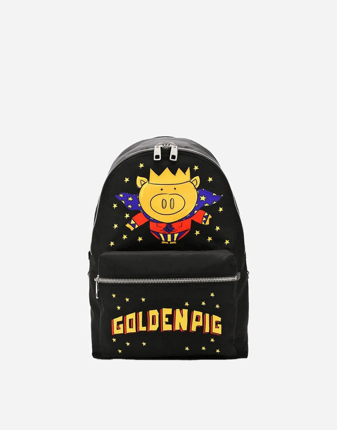 Dolce & Gabbana Black Golden Pig Print Backpack