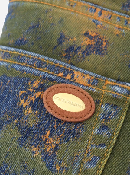 Dolce & Gabbana Green Jacquard Skinny Denim Pants